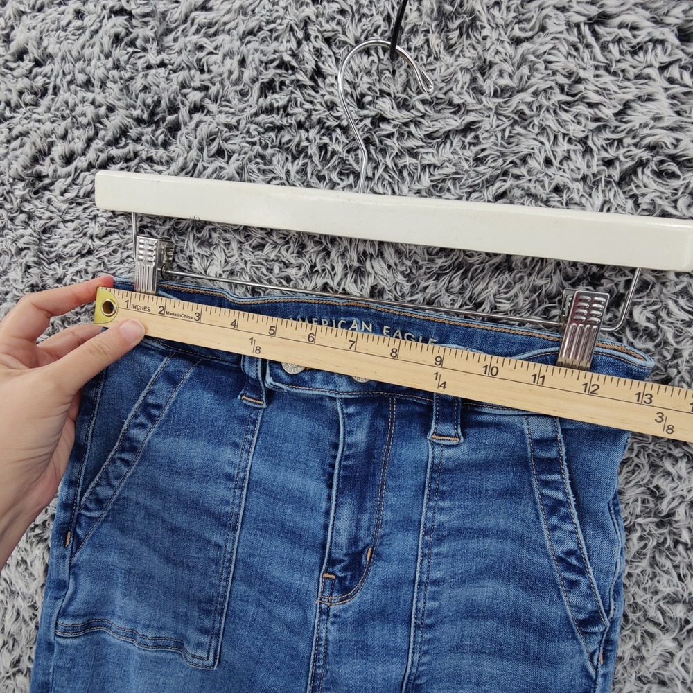 American Eagle Womens Super High Rise Flare Wide 70s Festival Retro Jeans 4 Blue - Picture 2 of 16